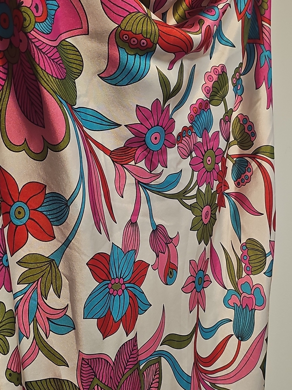 Flora Bea NYC 100% Silk Floral Slip Midi Dress in Pink & Green - Picture 8 of 8